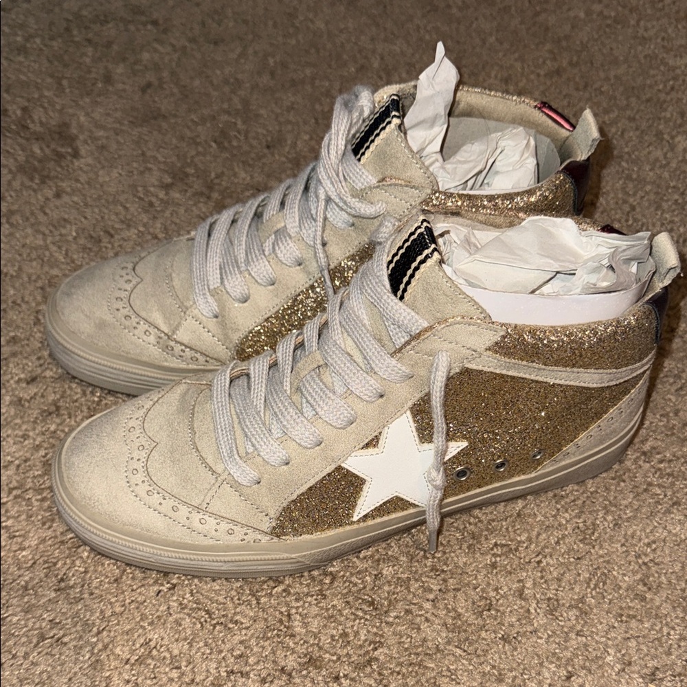 ShuShop Gold and White Glitter Sneakers